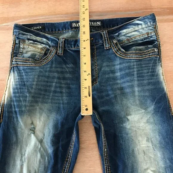 Affliction Black Premium Cooper Jeans Men 34x26 Blue Mid Rise Distressed Biker